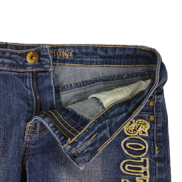 Y2K SOUTHPOLE Embellished Denim Bermuda Jean Shorts Women's 7 28x12 Rhinestone - Picture 3 of 7